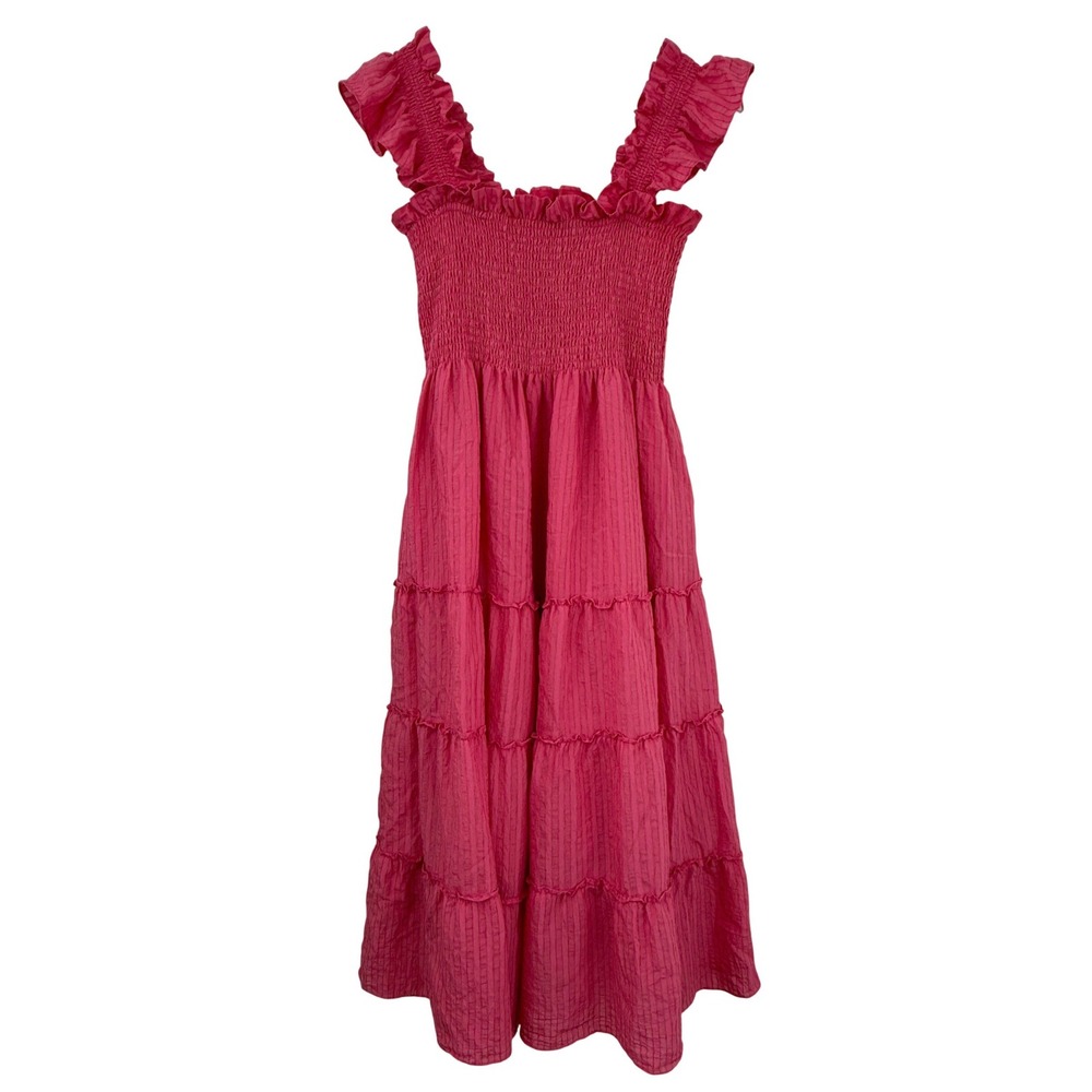 Hill House THE ELLIE NAP Dress Women SMALL WATERMELON SMOCKED MIDI - Picture 2 of 11
